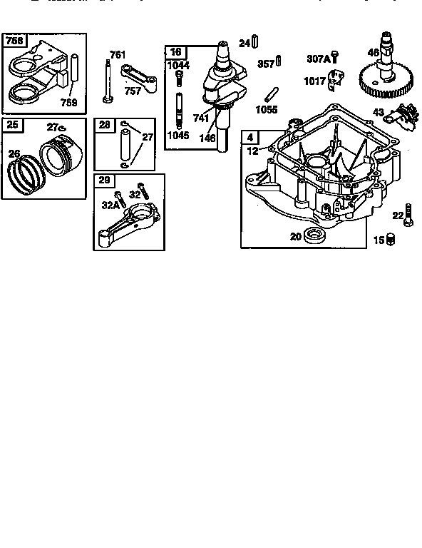 Crankcase Diagram and Parts List for 28Q700  Briggs and Stratton Engine